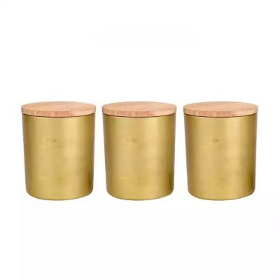 12oz Khaki electroplating glass round fragrance candle holder/container/jar with bamboo cover