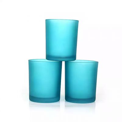 New Luxury empty 200ml blue round frosted glass candle jar with wooden lid