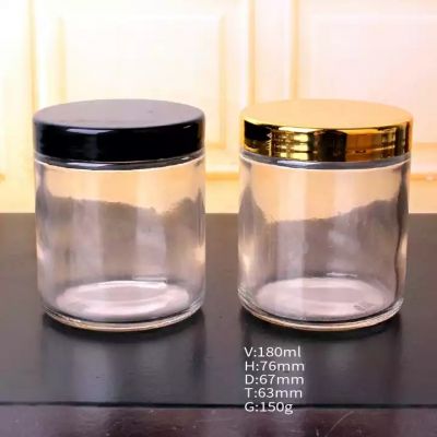 Cheap 6oz 180ml round soy candle glass jar with golden lid
