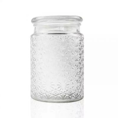 for sale vintage embossing clear glass candle jar 650 ml kitchen storage container with Lid