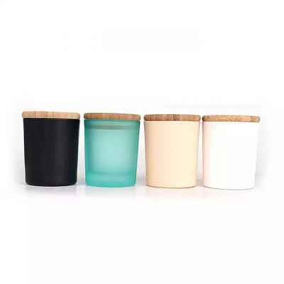 Custom 7oz frosted matte black white blue glass candle jars with bamboo lid for candle making DIY gift decoration