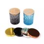 High quality 10oz 300ml custom glass vessel with metal lid sprayed blue glass candle jar with wooden bamboo lid