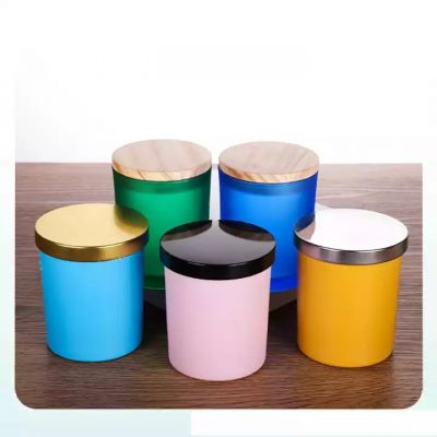 200ml matte color glass candle containers with bamboo lid/metal lid 7080 candle jar