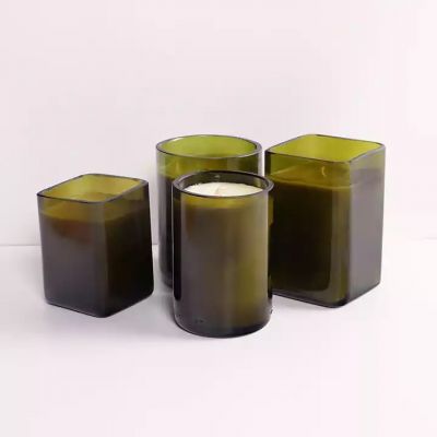 200ml spray color frosted green glass candle jar with wooden cover