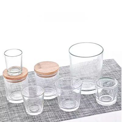 Glossy Clear Wide Mouth Candle Cups Container Christmas Glass Candle Jars with Wooden Bamboo Lid
