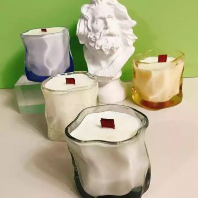 Unique Shaped Empty Frosted Candle Holder Water Cups Glass Candle Jars Containers for Christmas Gift