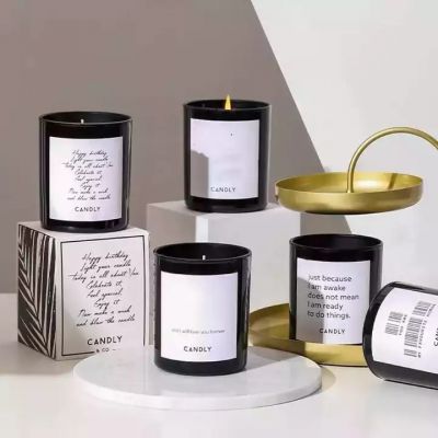 Custom Printed 230Ml 320Ml 500Ml Glass Candle Jar Matte Black Candle Vessels With Lids Wholesale In Bulk Fast Shipment