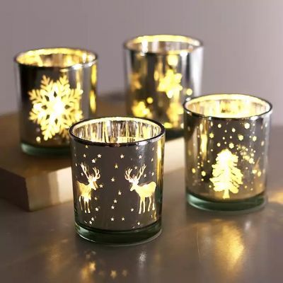Christmas series glass empty cup snowflake electroplating Candlestick candle jar