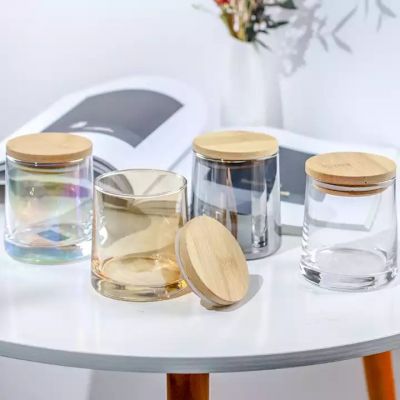 Creative colorful empty candle jar with wooden cover for home decoration