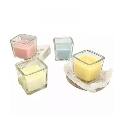 Cheap empty transparent glass candle jar square candle jar for candle holder container