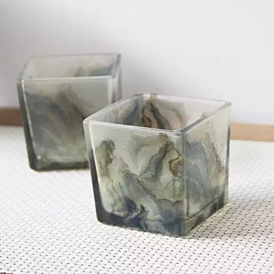 Hot Selling Chinese Classic Style Empty Small Candle Jar Glass Square Candle Jars for Home Decoration