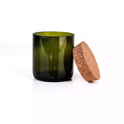 New Hand Cut Green Candle Holder Container Glass Square Candle Jars with Wooden Lid for Christmas Dec