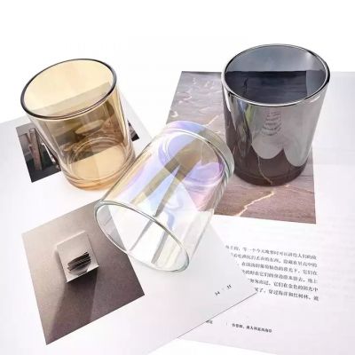 Custom colored electroplated candle cup aromatic glass candle jar with wooden over