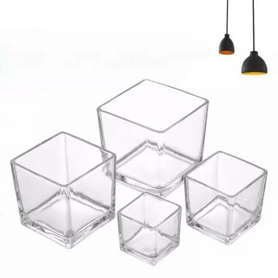 Best Sellers Empty Clear Glossy Glass Vase Glass Square Candle Jars for Candle Making