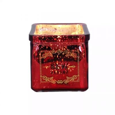 New design holiday red candle handicraft electroplated square candle jar glass with cover