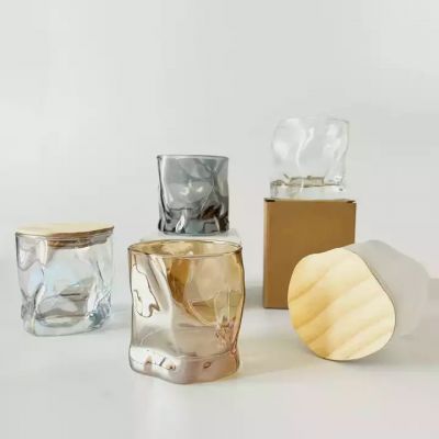 Creative Unique Clear Frosted Gray Amber Small Candle Jar Glass with Lid Aromatic Candle Jar
