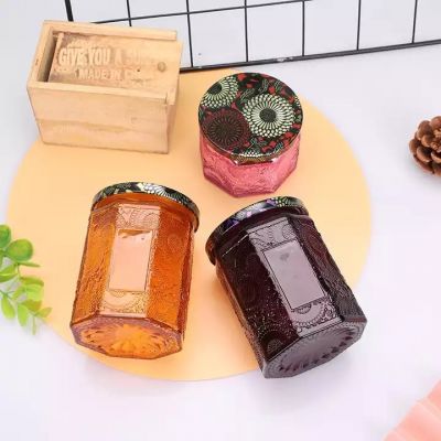 Custom multicolor luxury embossed empty small candle jar glass with lid