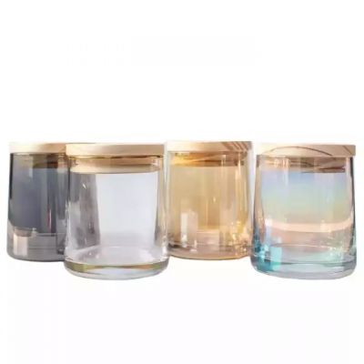 Luxury empty unique transparent gray glass candle jar250ml 300ml for aromatherapy candle jar glass with cover