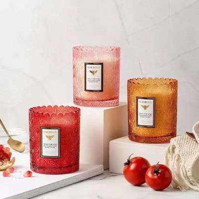Best Sellers Empty Mult-Color Lace Embossed Thick Small Candle Jar Candle Jar Glass with Lid
