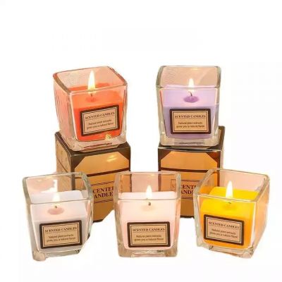 High Quality Christmas Fashion Empty Clear Small Candle Jar Square Candle Jars For Candle Making