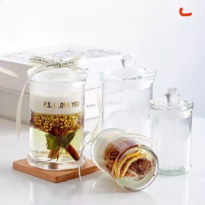 Luxury Clear Empty 100ml 350ml Glass Scented Candle Container Candle Jars Glass with Lid