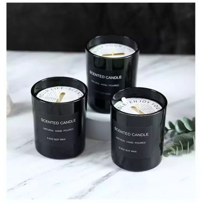 Wholesale Custom 8oz 10oz 12oz black shiny empty luxury Glass Candle Jar with box