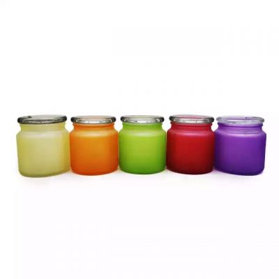 Colorful matte frosted glass candle jar with glass lid for DIY candle making