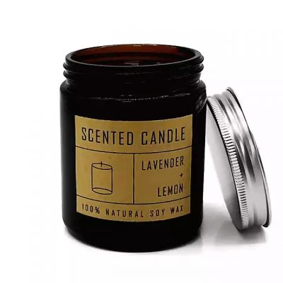 Customized Label Glass Candle Container Amber with Silver Metal Lid Valentine's Day Offset Printing Making Scented Candles