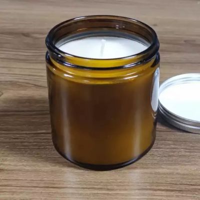Wholesale cotton wick amber glass candle jar used in home decoration