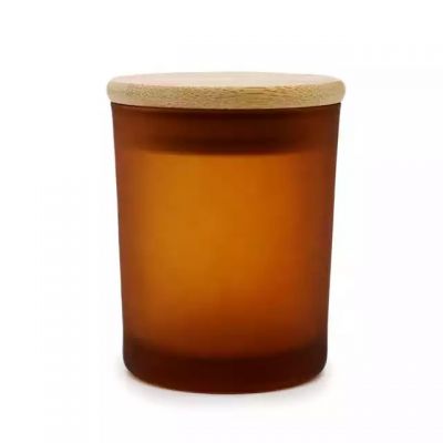 Factory 15oz hot sale wholesale frosted custom color glass jar with bamboo/wood jar for candles making