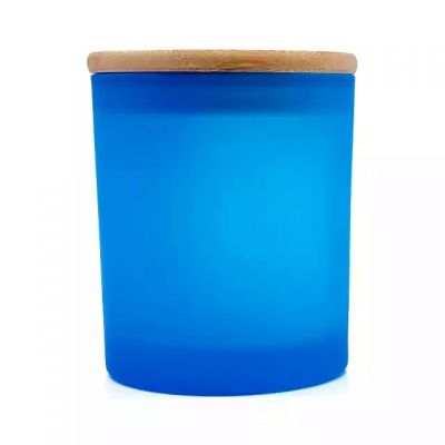 Factory wholesale 14 oz frosted glass candle holder with bamboo lid for DIY candle making