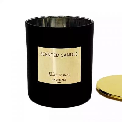 Factory custom 7oz luxury customized label electroplated glass candle jar with a metal lid