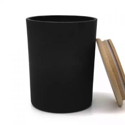 430ml Wholesale black matte 14oz floor standing glass cheap large candle holder/candle jars with bamboo lid
