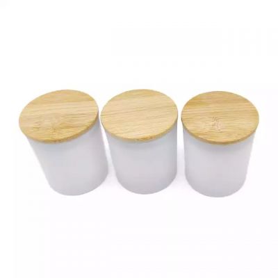 White matte glass jar candle jar vessel with wood lid for DIY candle making