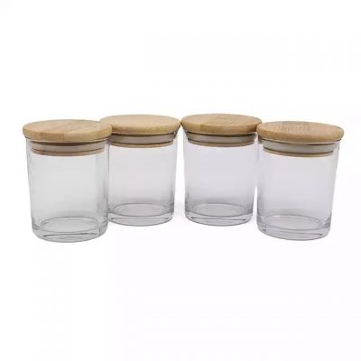 Factory direct sales of cylindrical transparent glass candle jars with bamboo lids can be used for DIY candle making