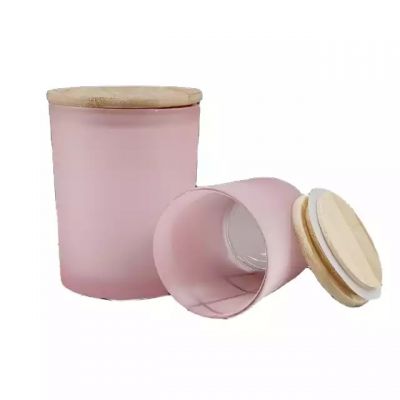 Candle Container Frosted Glass with Bamboo Lid for Party Event Wholesale Custom Light Pink Valentine's Day 1 Color