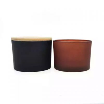 Factory new design frosted process many colors of empty glass candle jars can be matched with bamboo lids