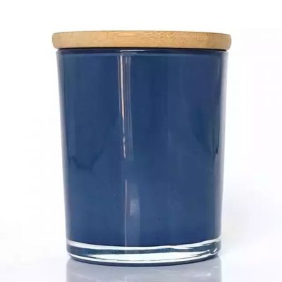 Wholesale colorful polished empty glass candle jars with bamboo lids can be used as candle making