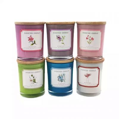 Wholesale High Quality Polished Customize Color Glass Scented Candle with Bamboo Lid for Home Decoration in Bulk