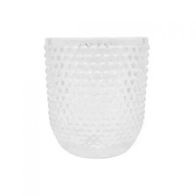 Factory wholesale clear polka dot glass candle jar with bamboo lid for candle making