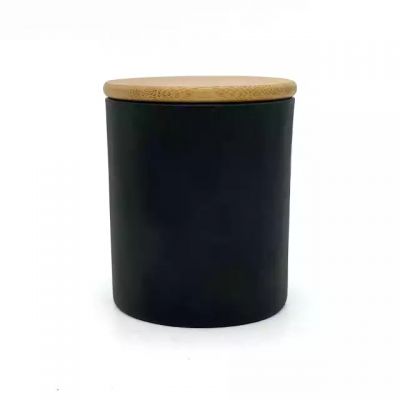 Wholesale High Quality 10oz Black Frosted Glass Candle Jar with Bamboo Lid for DIY Candle Making in Bulk