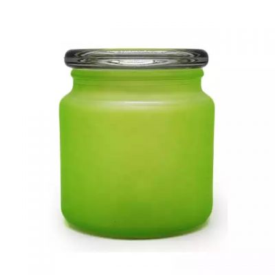 Factory wholesale customize colored frosted glass candle jars with glass lids for home decoration