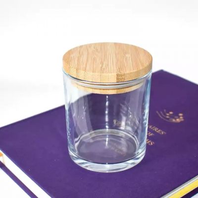 8oz clear glass jar classic popular candle empty container with wooden lid hot sale glass candle container 8 ounce