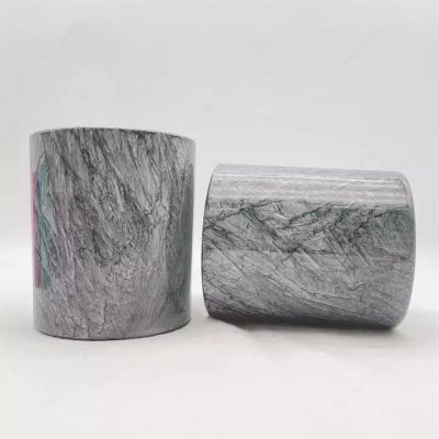 Hot selling sprayed color 16oz marble finish glass candle vessels for Candle making
