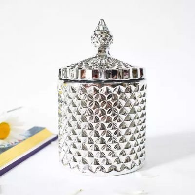 wholesale empty hand blown silver gold coloured geo cut glass jar for candles