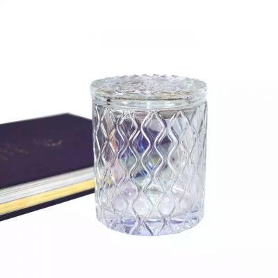 wedding gift iridescent color custom glass candle holders containers textured luxury glass candle jars gel cut candle vessels