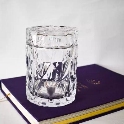 geo cut glass jar for candle making with glass lid crystal glass candle jar with lid wax container