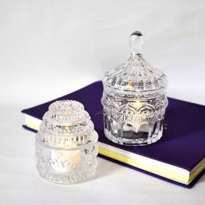 bell shape glass candle holder embossed pattern wax candle vessel jars votive wedding diamond cut mini candle jars