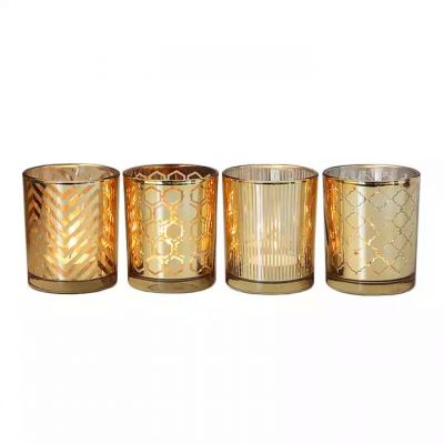 New Design Nordic Romantic Golden Electroplated Gold Stripe Glass Candle Holder Decoration For Bar Party Festival