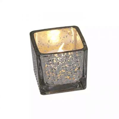 Silver Candle Holder Electroplating Tealight Dinning Room Table Bar Decoration Square Dinner Glass Candle Cup